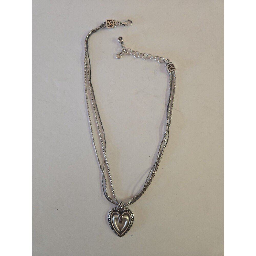 Brighton | Ellington Double Heart Pendant Multi Strand 17" Necklace Silver Tone